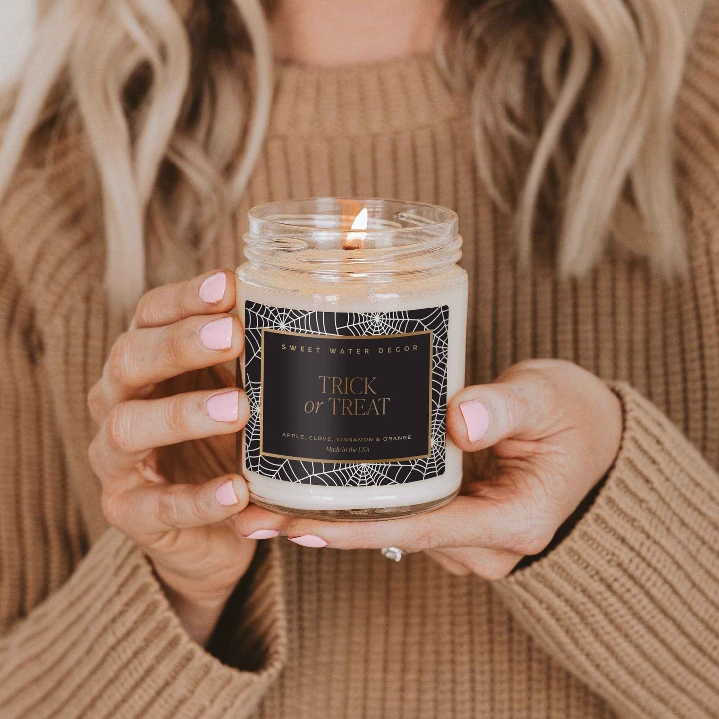 Trick or Treat Soy Candle - Patterned 9 oz - Clear Jar (Farmhouse)