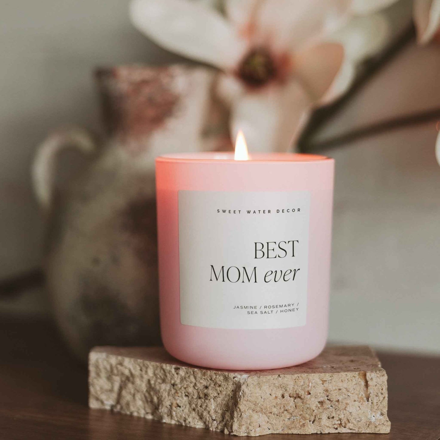 Best Mom Ever Soy Candle - Pink Matte Jar - 15 oz (Wildflowers and Salt)