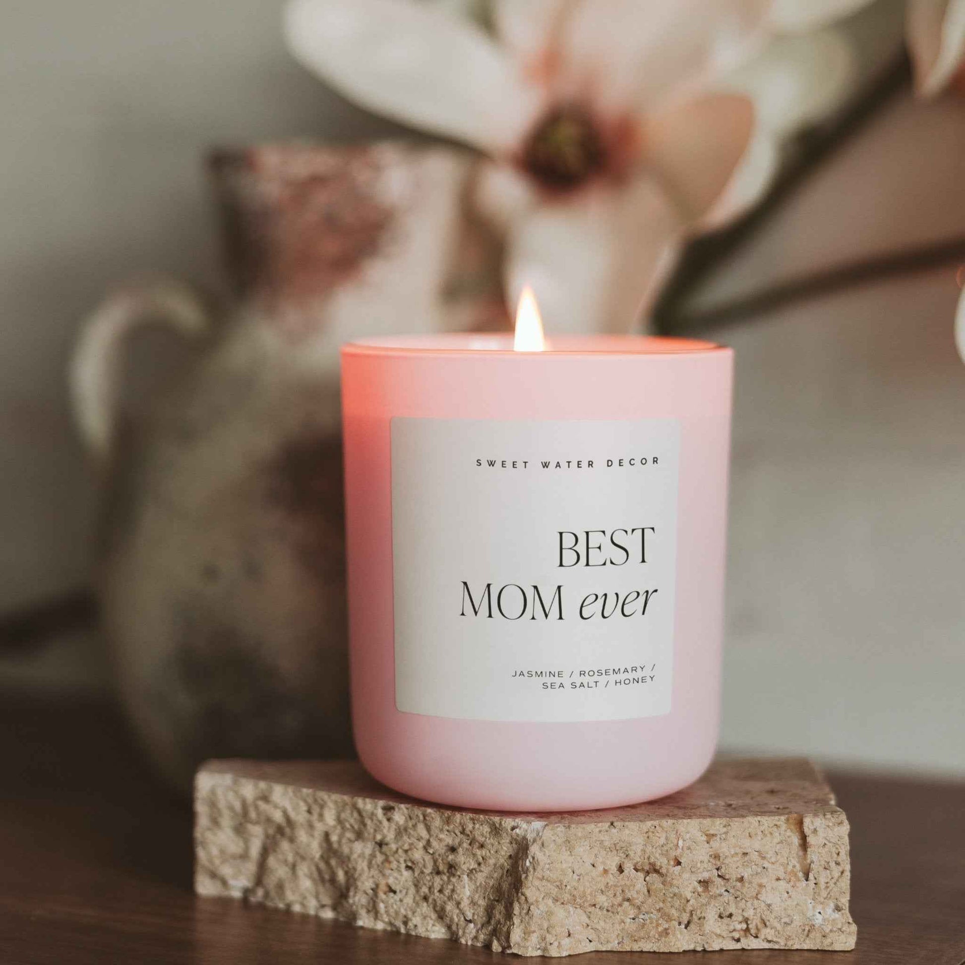 Best Mom Ever Soy Candle - Pink Matte Jar - 15 oz (Wildflowers and Salt)