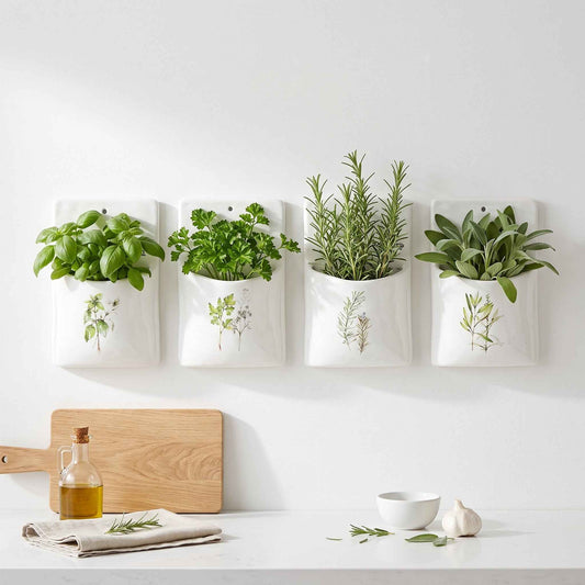 Set of 4 Ceramic Herb Wall Pockets