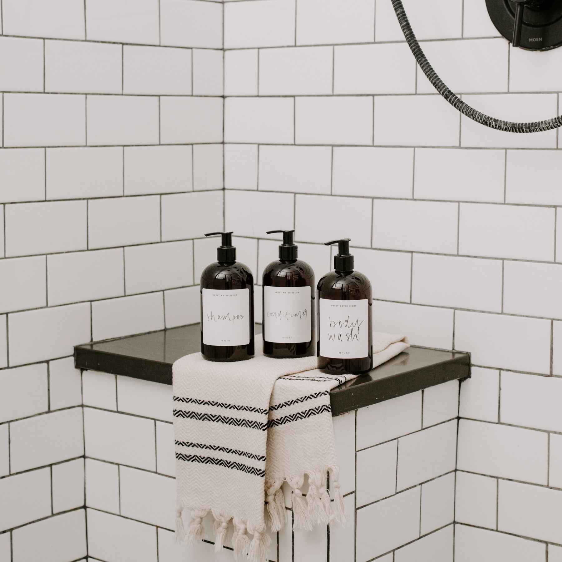 16oz Amber Plastic Shampoo Dispenser - White Label