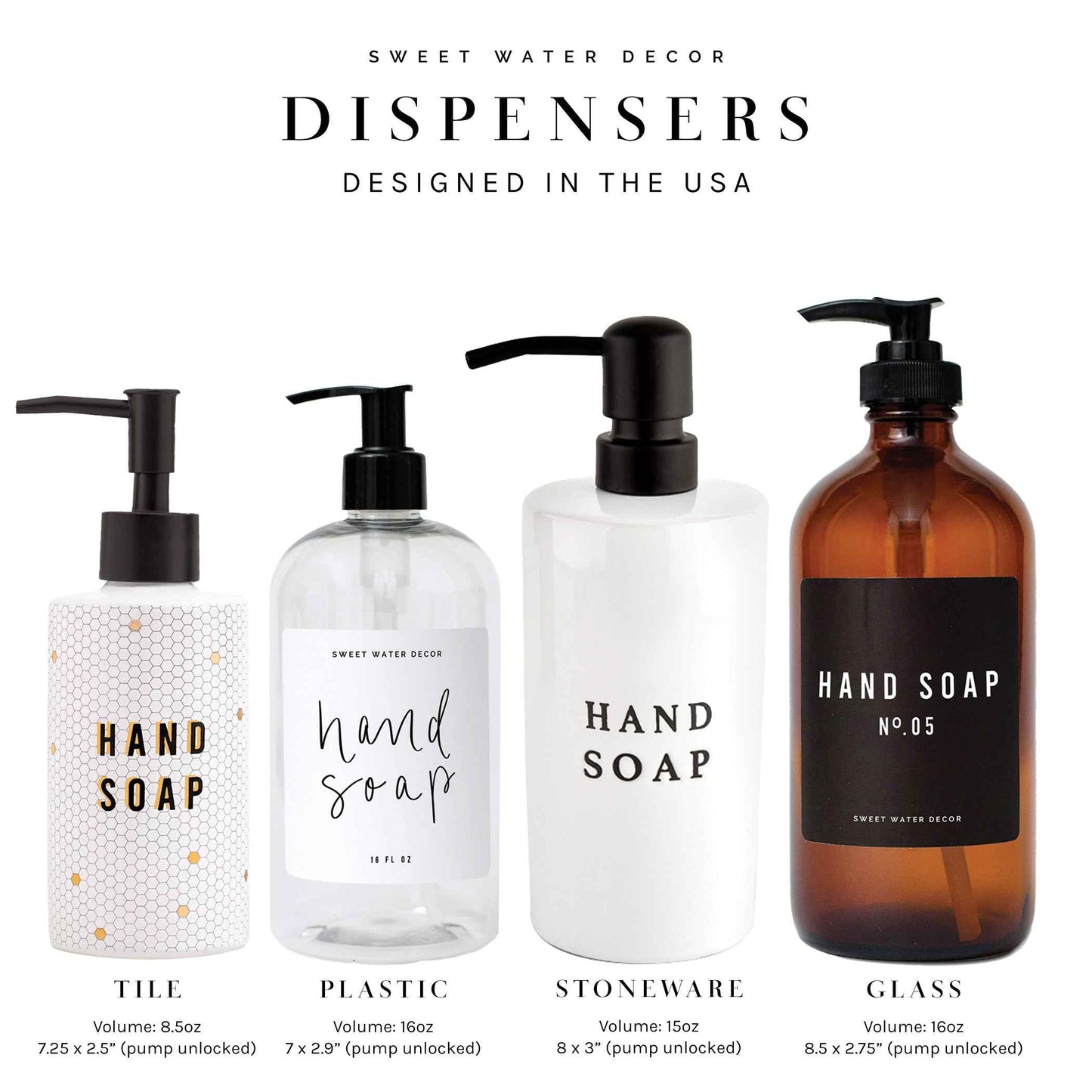 16oz Amber Plastic Shampoo Dispenser - White Text Label
