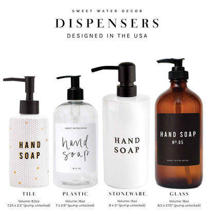 16oz Amber Plastic Shampoo Dispenser - White Text Label
