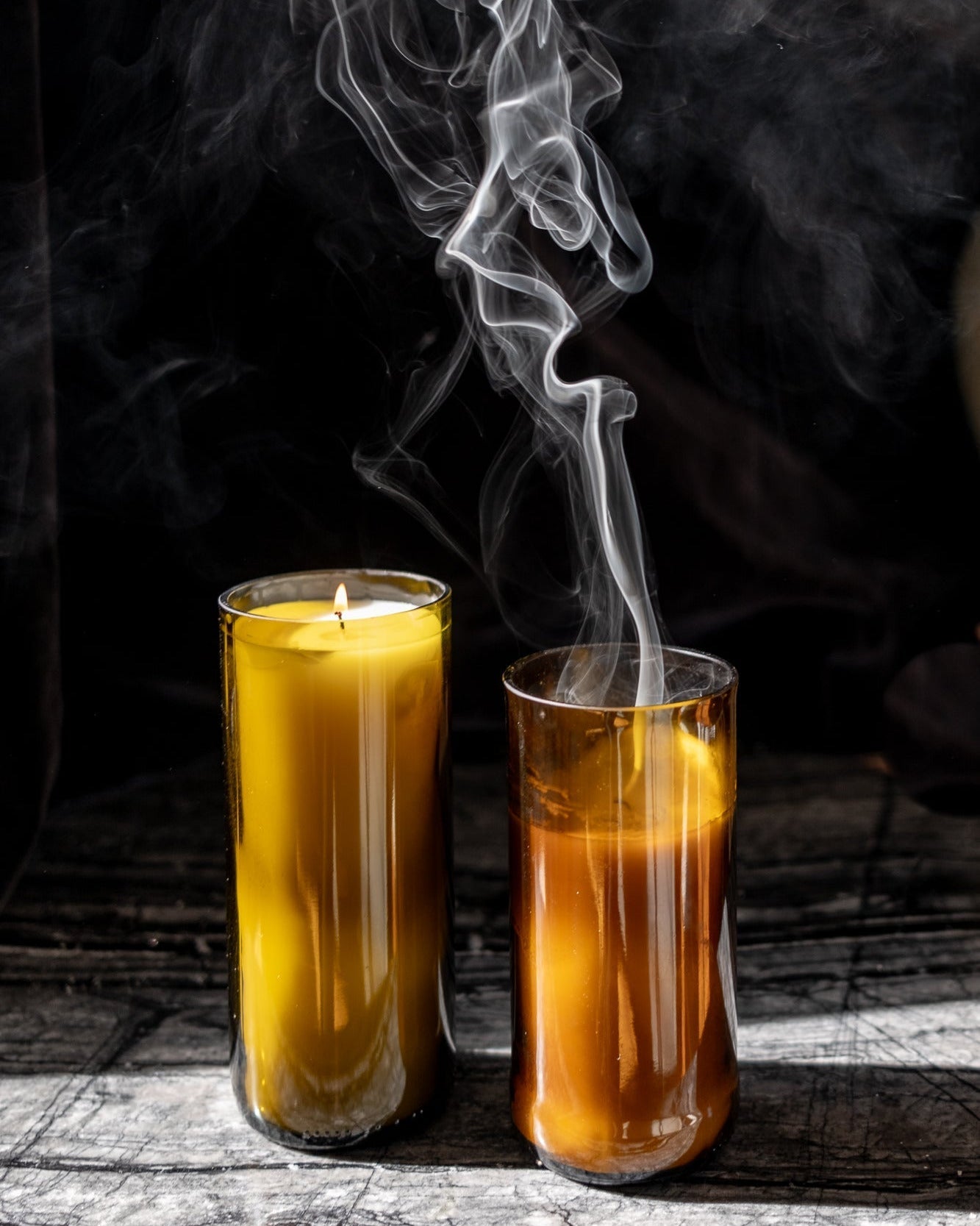 Midnight Fig Reclaimed Amber Bottle Candle - PoshaBella