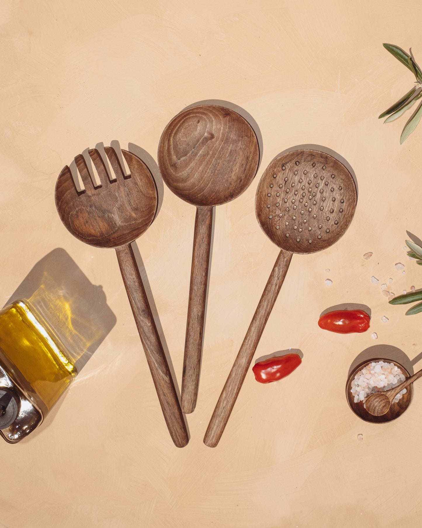Walnut Long Handle Spoon - Set of 3 - PoshaBella