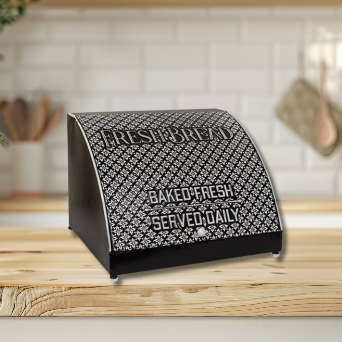 Rustic Black Embossed Bread Box
