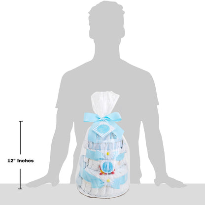 Blue Two-Tier Diaper Cake Gift Basket