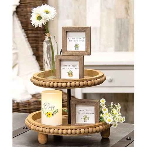 Rustic Natural Wooden Beaded Two-Tiered Tray