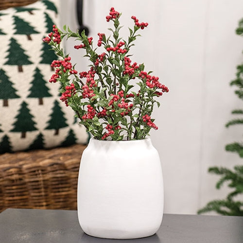 White Ceramic Wide Vase for Farmhouse Home Decor