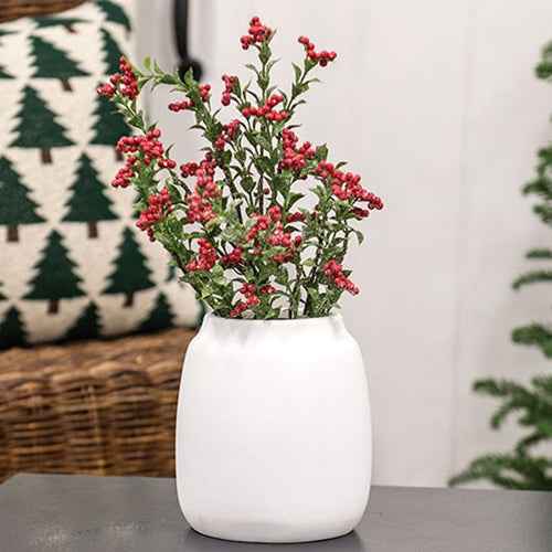 White Ceramic Wide Vase for Farmhouse Home Decor