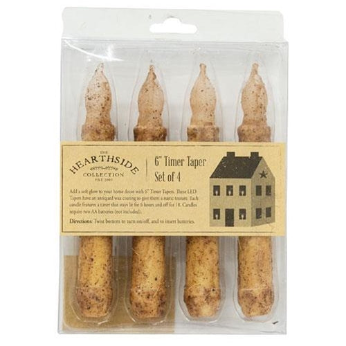 Set of 4 Rustic Burnt Ivory Timer Taper Candles