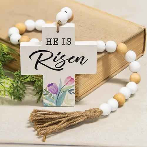 He Is Risen Wooden Bead Garland With Cross