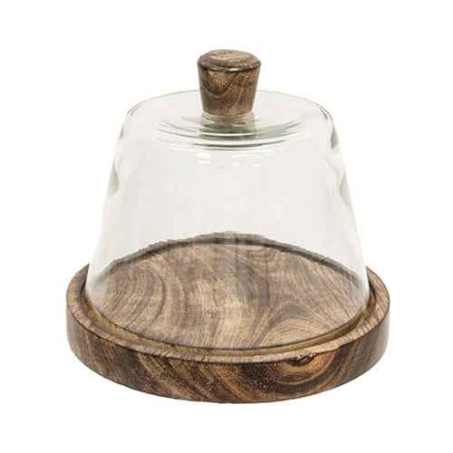 Rustic Glass Cloche on Wooden Base - 6.5" Tall