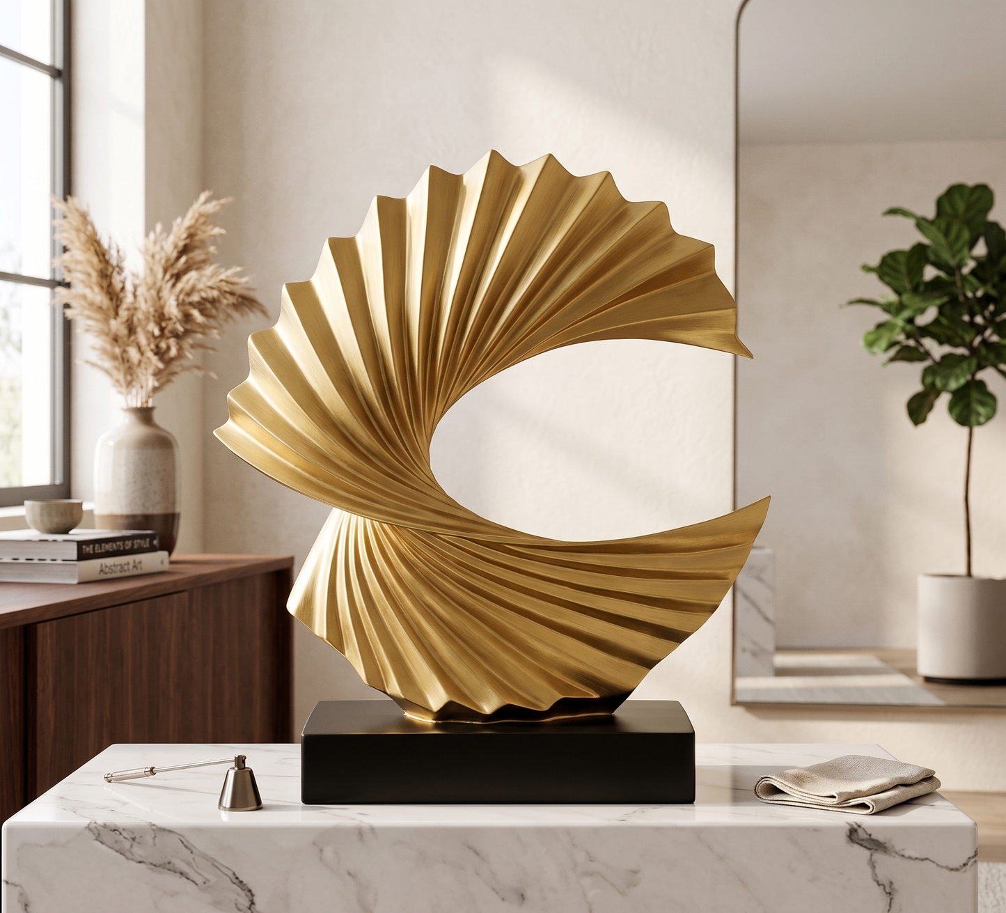 Modern Gold Wave Abstract Sculpture - Home Art Deco