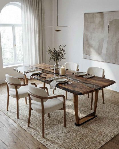 Epoxy Resin River Dining Table Featured Walnut Wood Leg