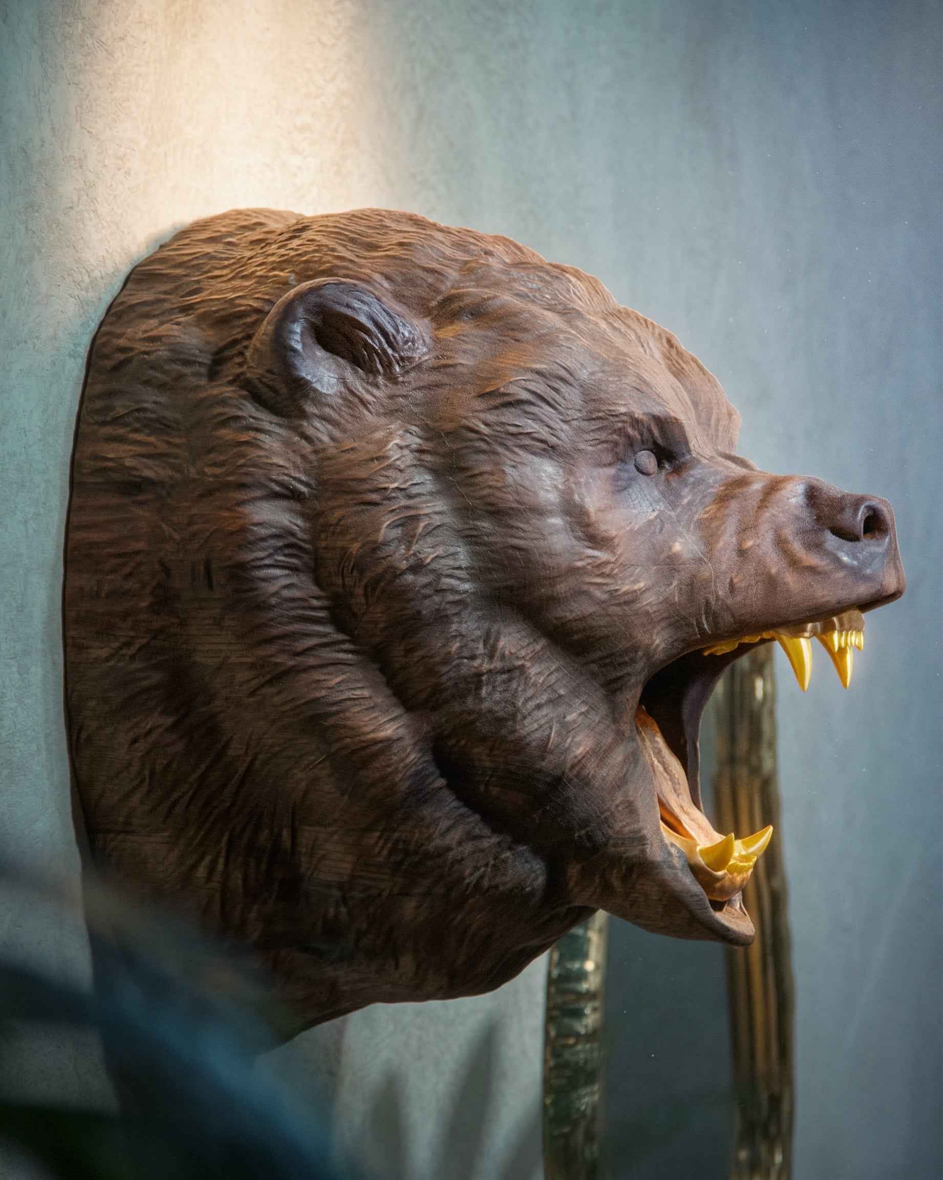 Hand-Carved Roaring Bear Head