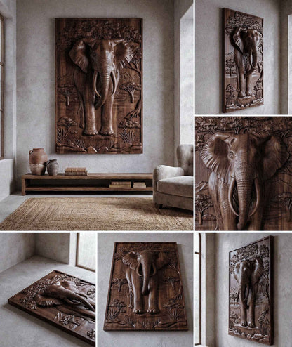 Majestic African Elephant 3D Relief Wood Wall Art