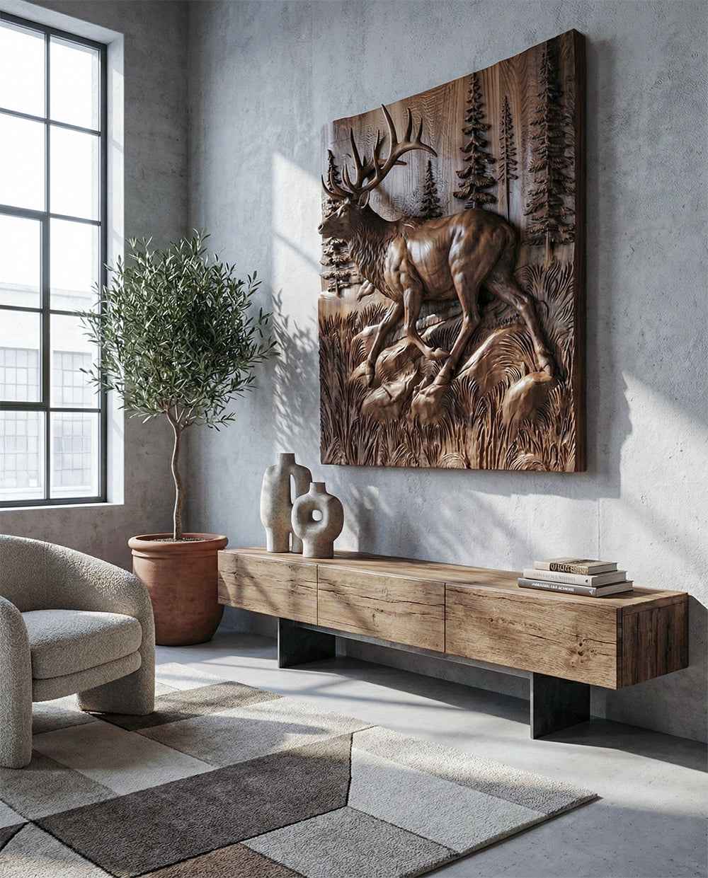Wooden Deer - Elk 3D Wood Relief Wall Art
