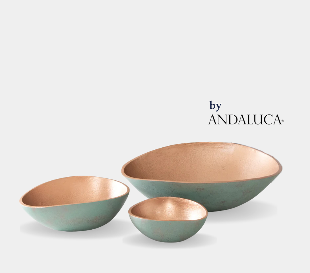 Set of 3 Turquoise Copper Finish Decorative Oval Bowls by Andaluca Home 1982 Candle Co.™
