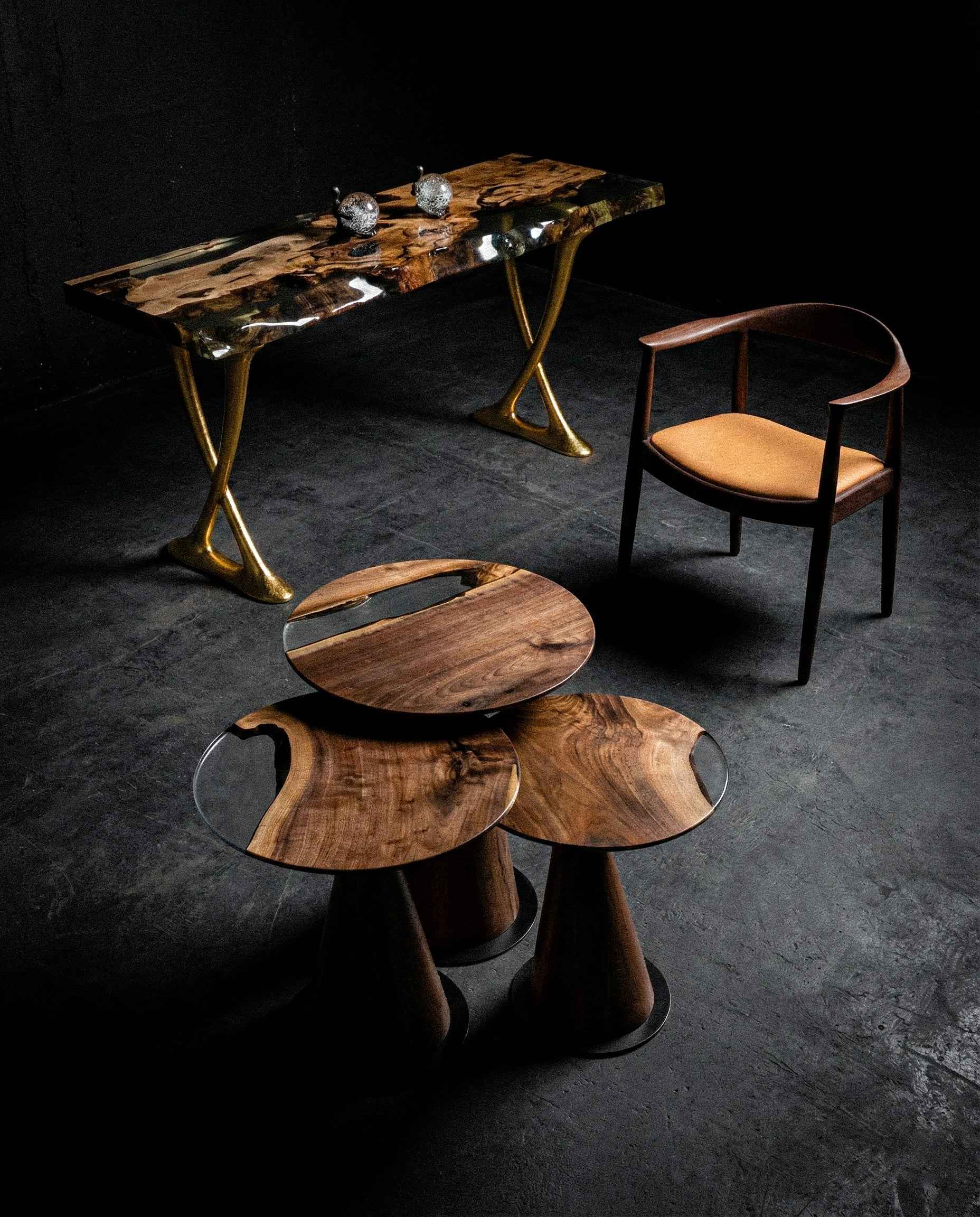 Mushroom Side & End table Made of Walnut and Epoxy Resin