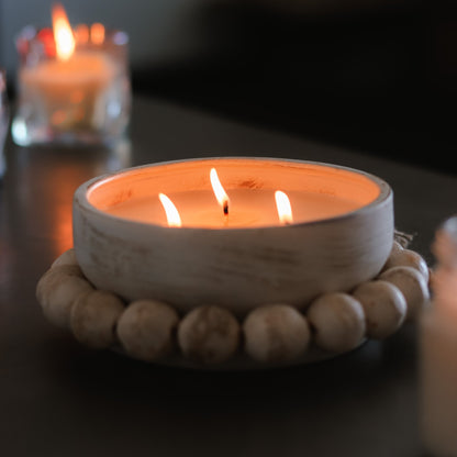 3 Wick Handmade Beaded Pottery Soy Candle with Tassel - PoshaBella