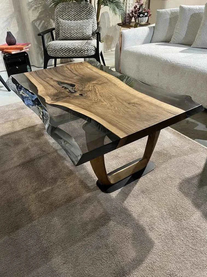 Epoxy Live Edge Coffee Table with Wooden U Leg