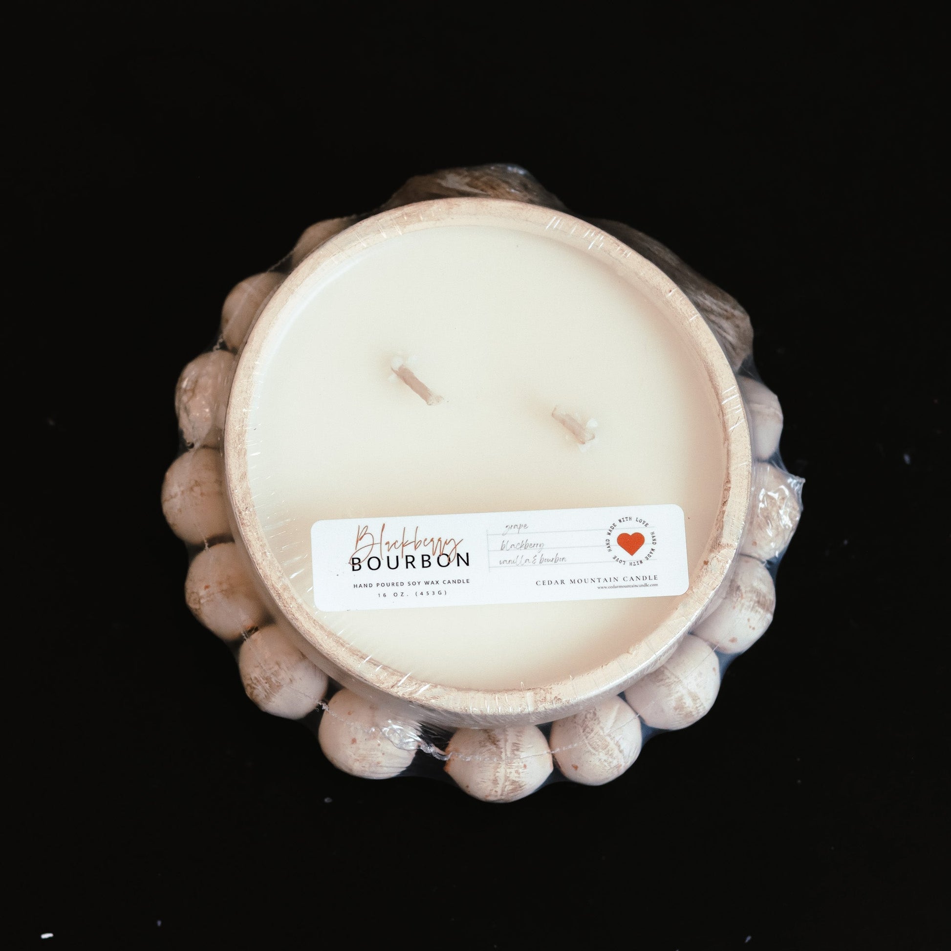 3 Wick Handmade Beaded Pottery Soy Candle with Tassel - PoshaBella