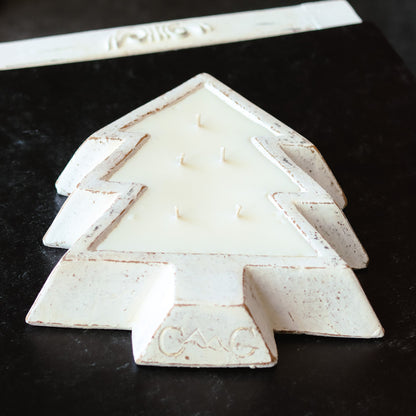White Pottery Christmas Tree Bowl Candle - Fresh Brewed Coffee - PoshaBella