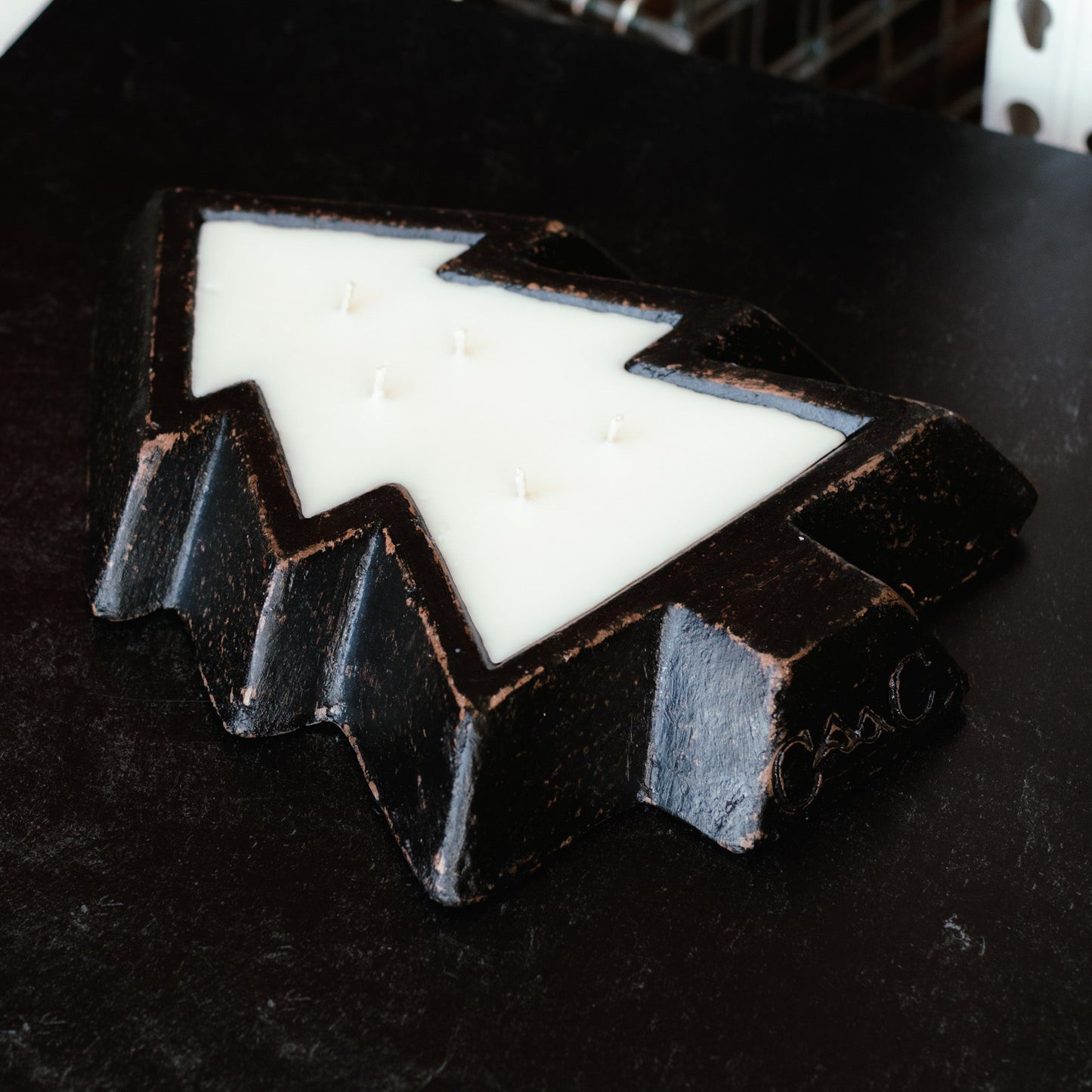 Black Pottery Tree Bowl Candle - Winter Market