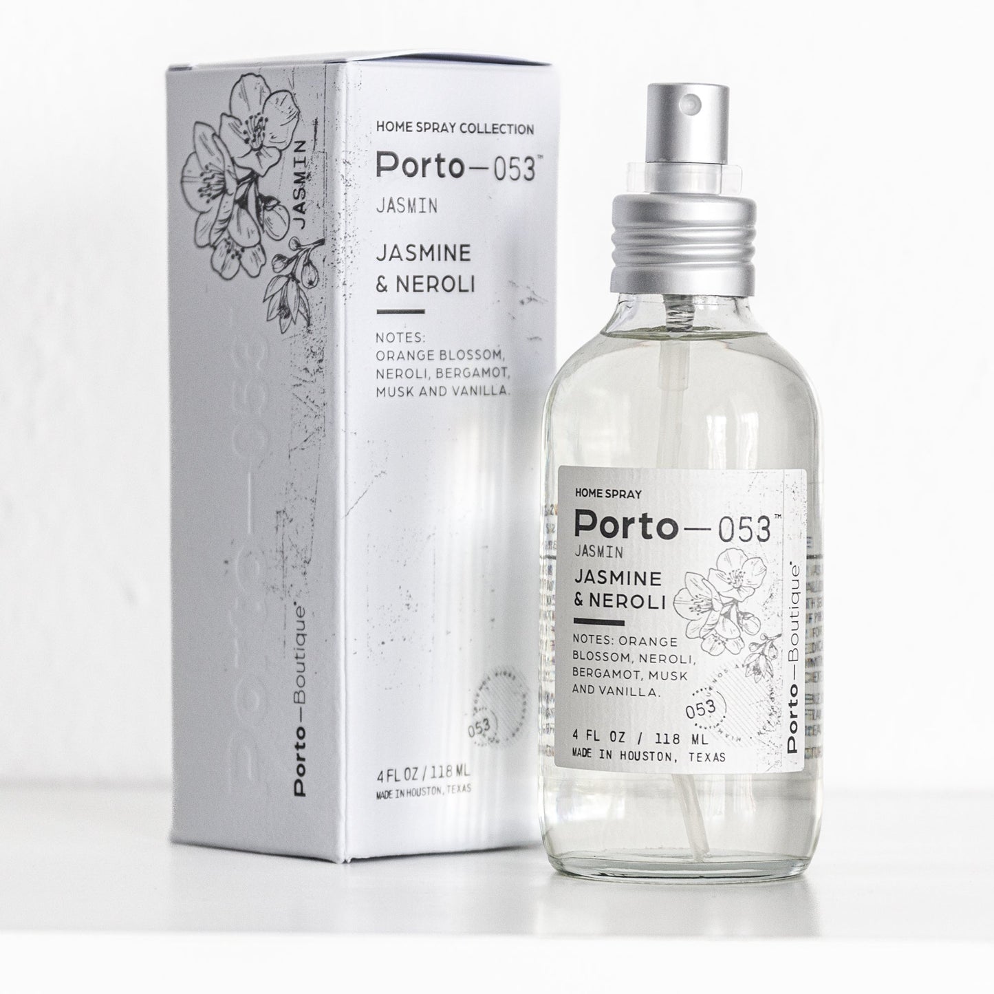 Porto-053 Room Spray – Linen & Fabric Freshener – High Fragrance Concentration – Vegan & Handmade in USA – 4 oz Clear Glass Bottle with decorative box - PoshaBella