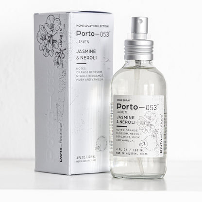 Porto-053 Room Spray – Linen & Fabric Freshener – High Fragrance Concentration – Vegan & Handmade in USA – 4 oz Clear Glass Bottle with decorative box - PoshaBella