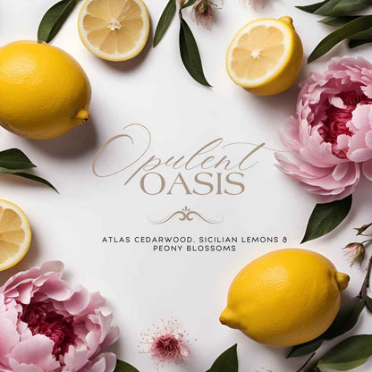 Opulent Oasis (8.5 oz Single Wick) - Notes: Atlas Cedarwood, Sicilian Lemons & Peony Blossoms