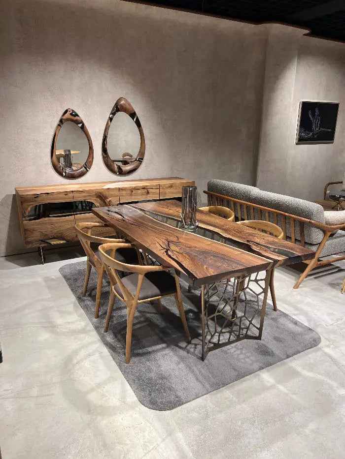 Resin Walnut River Dining Room Table | Voronoi Table