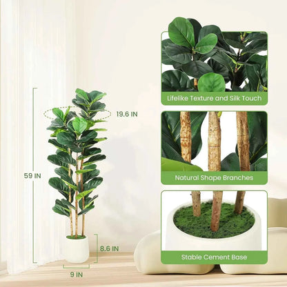 Artificial Fiddle Leaf Fig Tree with Pot for Home Decor