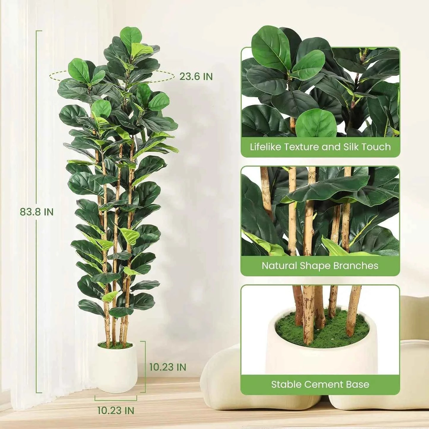 Artificial Fiddle Leaf Fig Tree with Pot for Home Decor