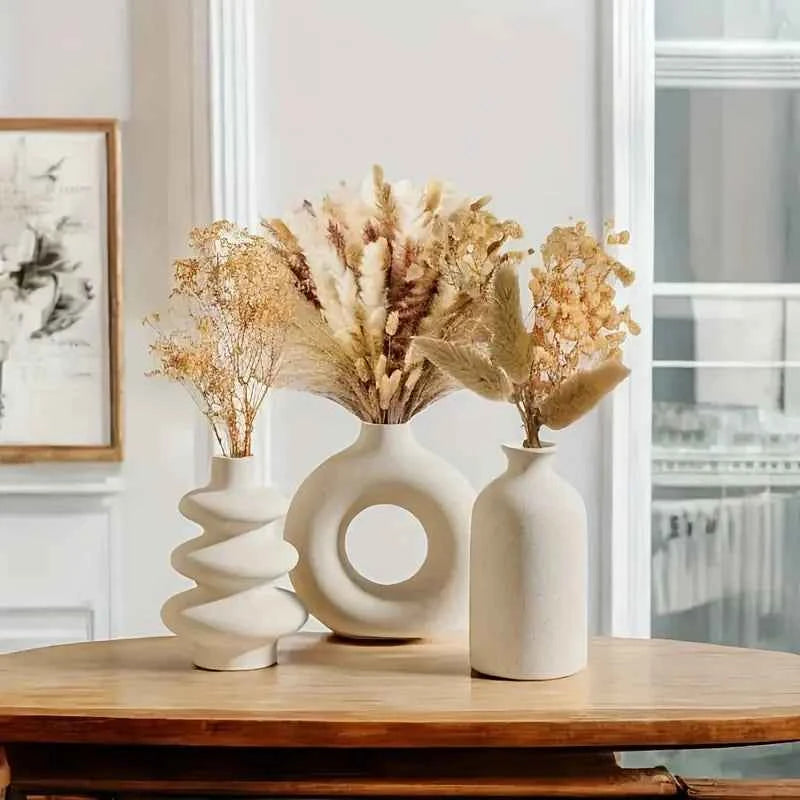 Bohemian White Ceramic Vase Set of 3 for Home Décor