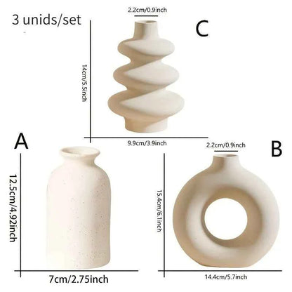 Bohemian White Ceramic Vase Set of 3 for Home Décor