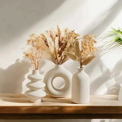 Bohemian White Ceramic Vase Set of 3 for Home Décor