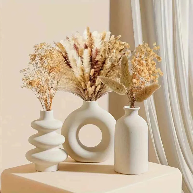Bohemian White Ceramic Vase Set of 3 for Home Décor