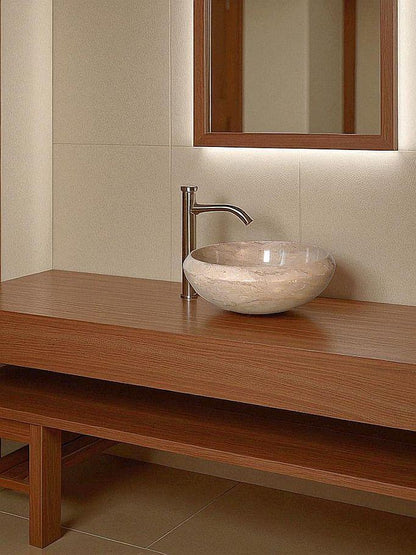 Bathroom Sink of Sahara Beige Marble - 16 inches Round - PoshaBella