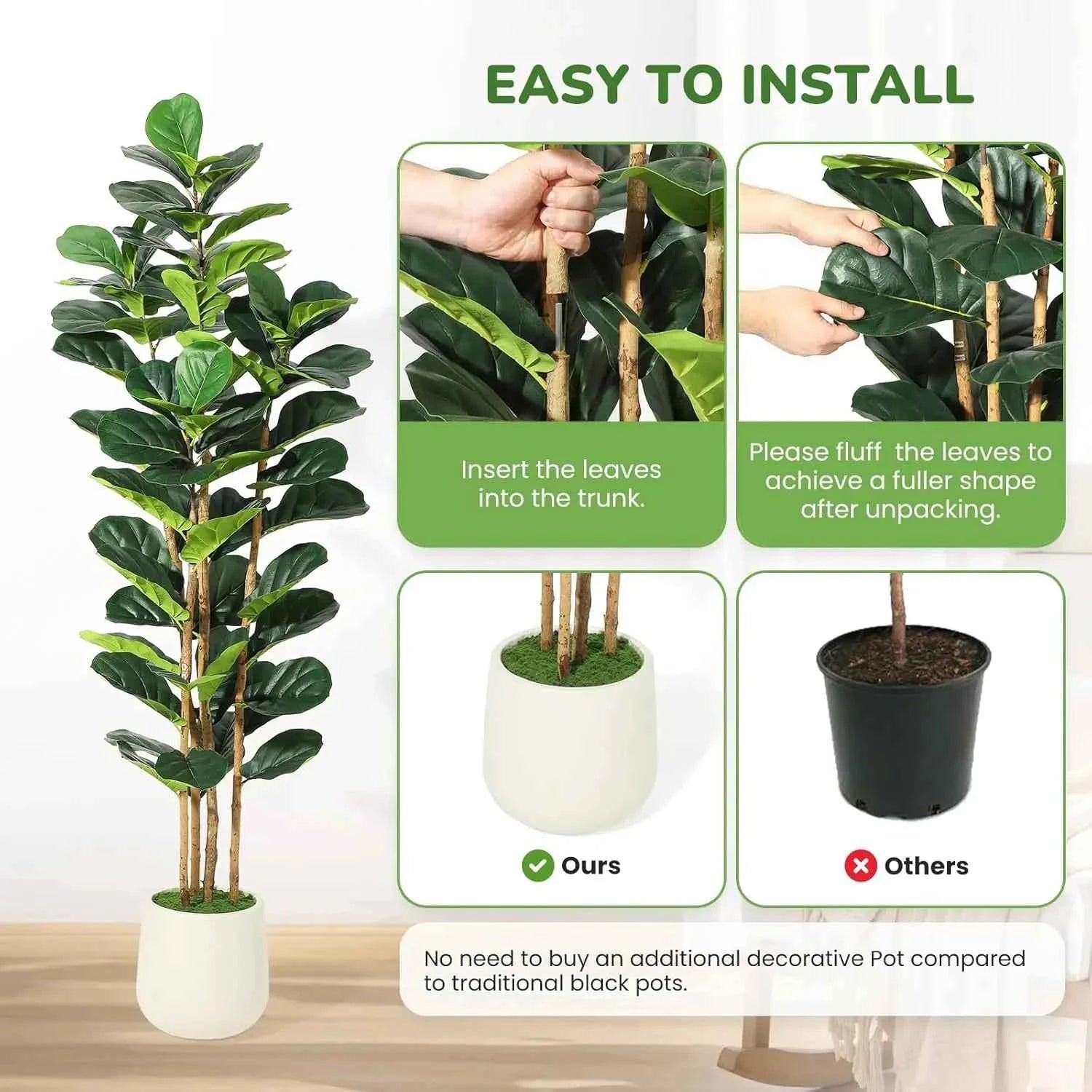 Artificial Fiddle Leaf Fig Tree with Pot for Home Decor
