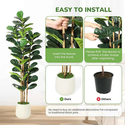 Artificial Fiddle Leaf Fig Tree with Pot for Home Decor
