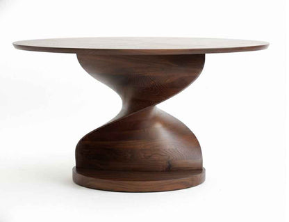 Round Epoxy Resin Table with Wooden Vortex Base Made of Walnut