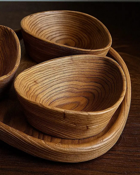 Handcrafted Luxury Wooden Nut Bowl Set with Tray