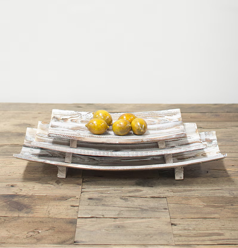 Set of Three of Rustic Curved Wooden Bowls