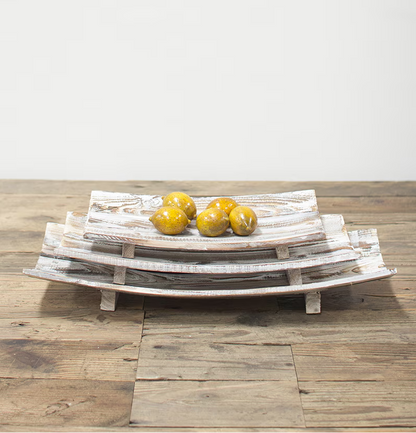 Set of Three of Rustic Curved Wooden Bowls