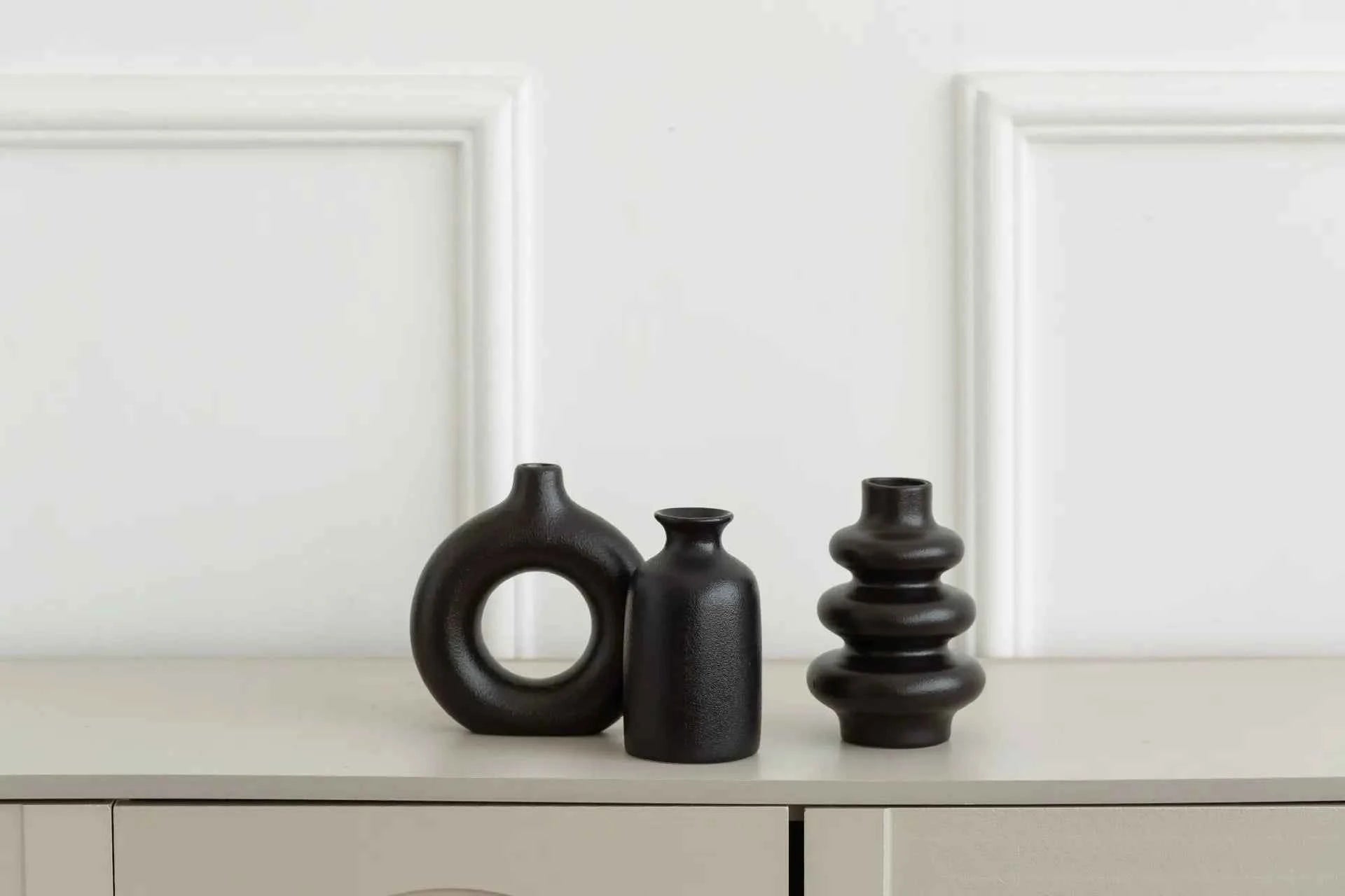 Bohemian White Ceramic Vase Set of 3 for Home Décor