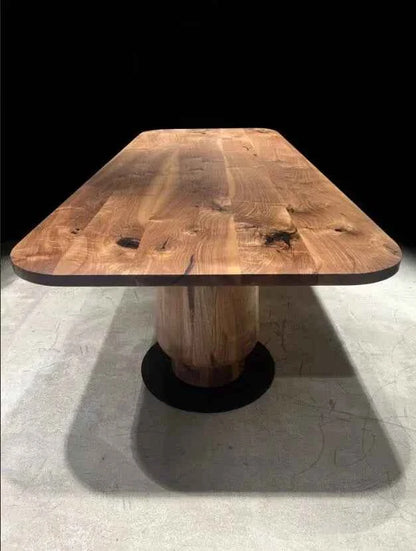 Solid Walnut Wood Edge Glued Dining Table With Wooden Tulip Legs