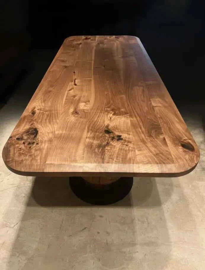 Solid Walnut Wood Edge Glued Dining Table With Wooden Tulip Legs