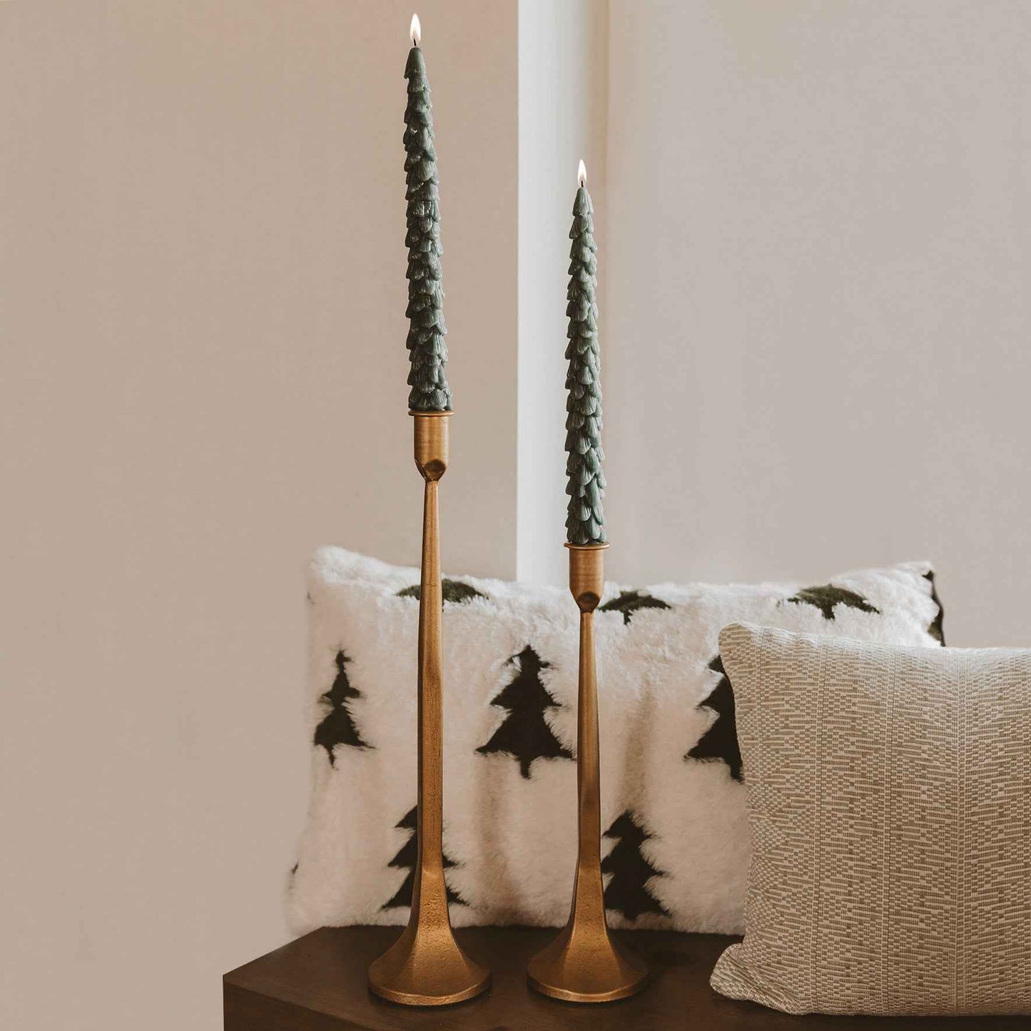 Green Tree Taper Candles - Set of 2